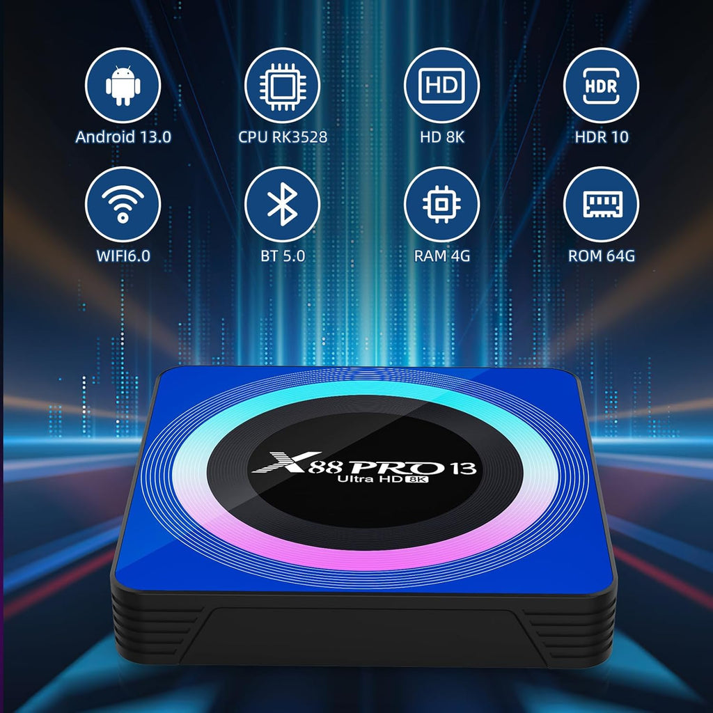 Android 13.0 TV Box, 4GB RAM 64GB ROM, WiFi6, HDR10 I156