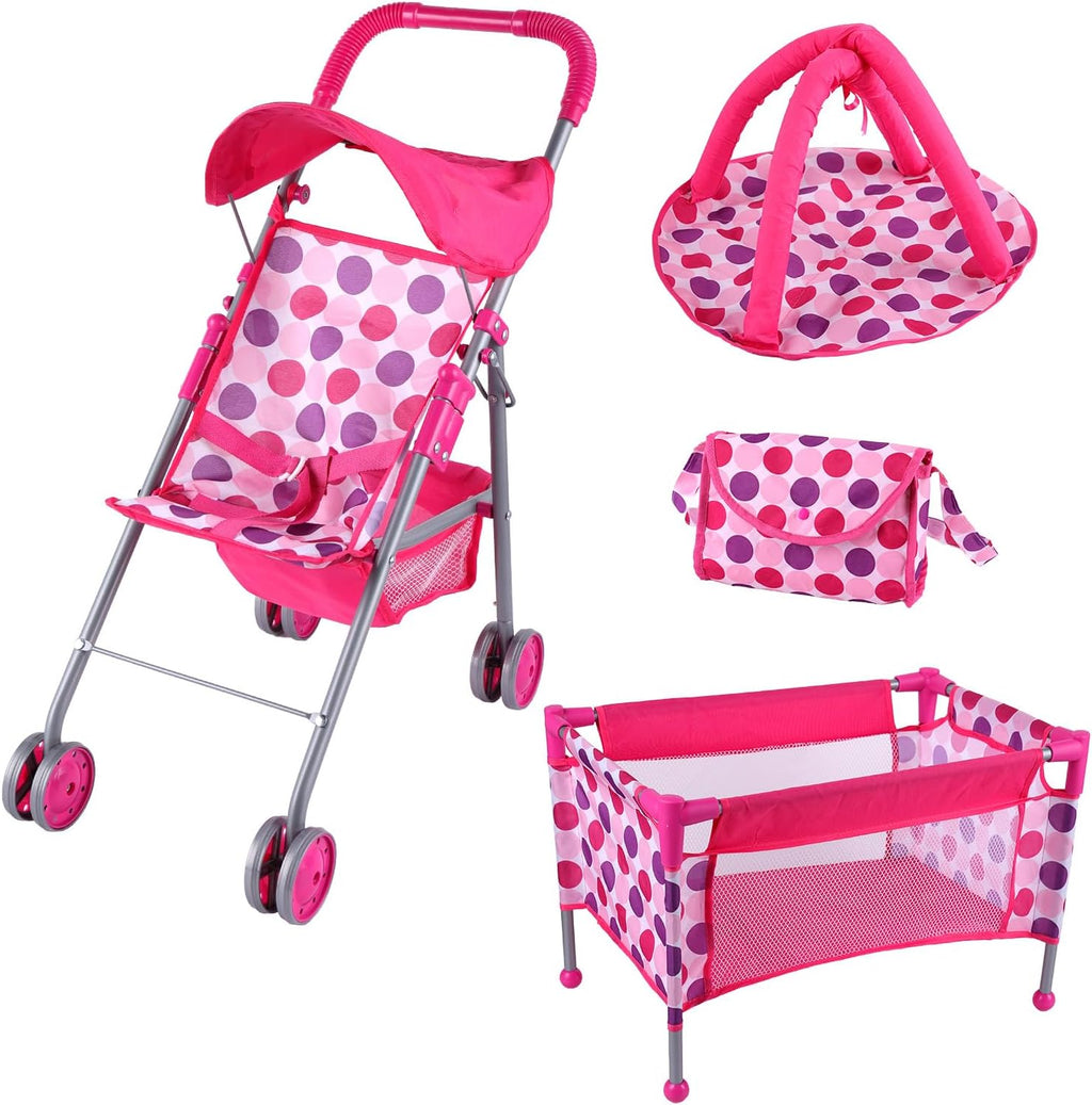 5 Pcs Reborn Baby Doll Accessories Play Set with Baby Doll Stroller, Baby Doll Crib, Play Mat, Diaper Bag, Activity Mat P2409