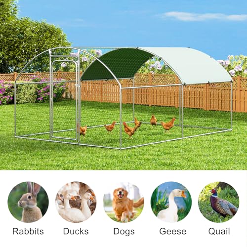 Large Metal Chicken Coop Walk-in Poultry Cage Chicken Run Pen Dog Kennel with Waterproof and Anti-Ultraviolet Cover (9.8' L x 19.7' W x 6.4' H) M711