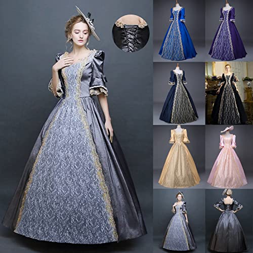 Women Renaissance Medieval Maxi Lace up Dress Vintage Half sleeve J41103