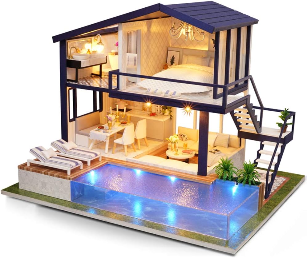 1:24 Scale Wooden Miniature Dollhouse Kit with Furniture B949