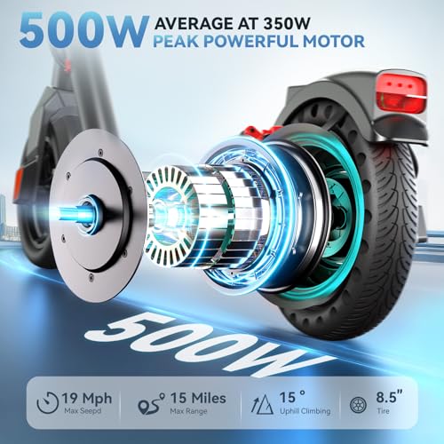 Electric Scooter, 500W Peak Motor, 8.5" Solid Rear Tire and Pneumatic Front Tire G958568