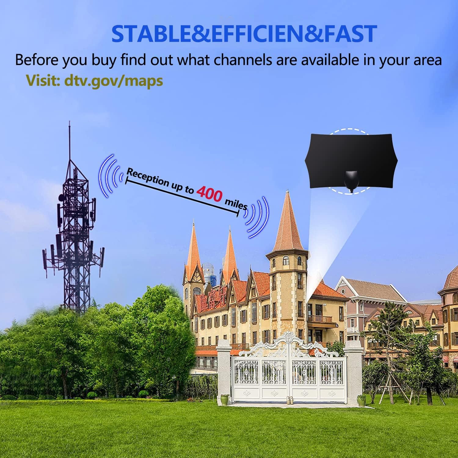 Digital Antenna for Smart TV Indoor with Amplifier U7484