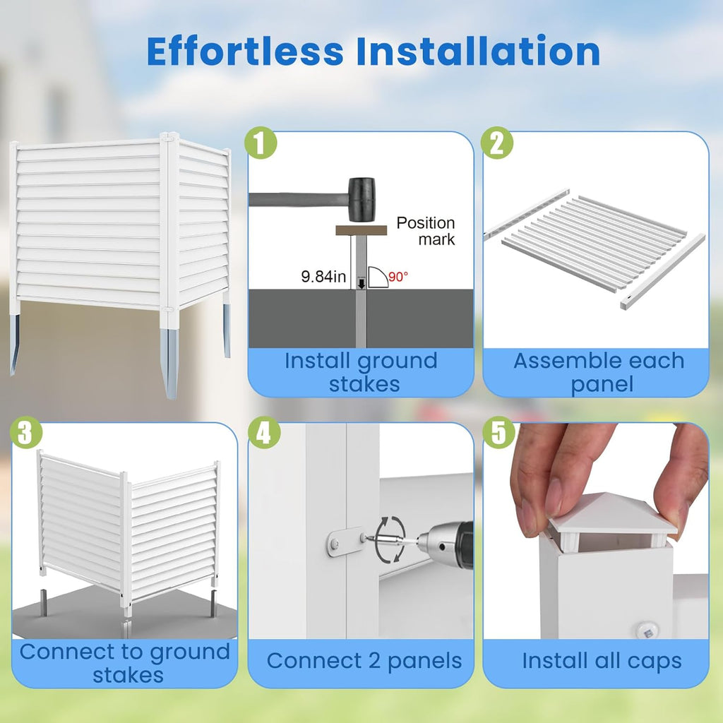 White Louvered Air Conditioner Fence 2 Panels H7568