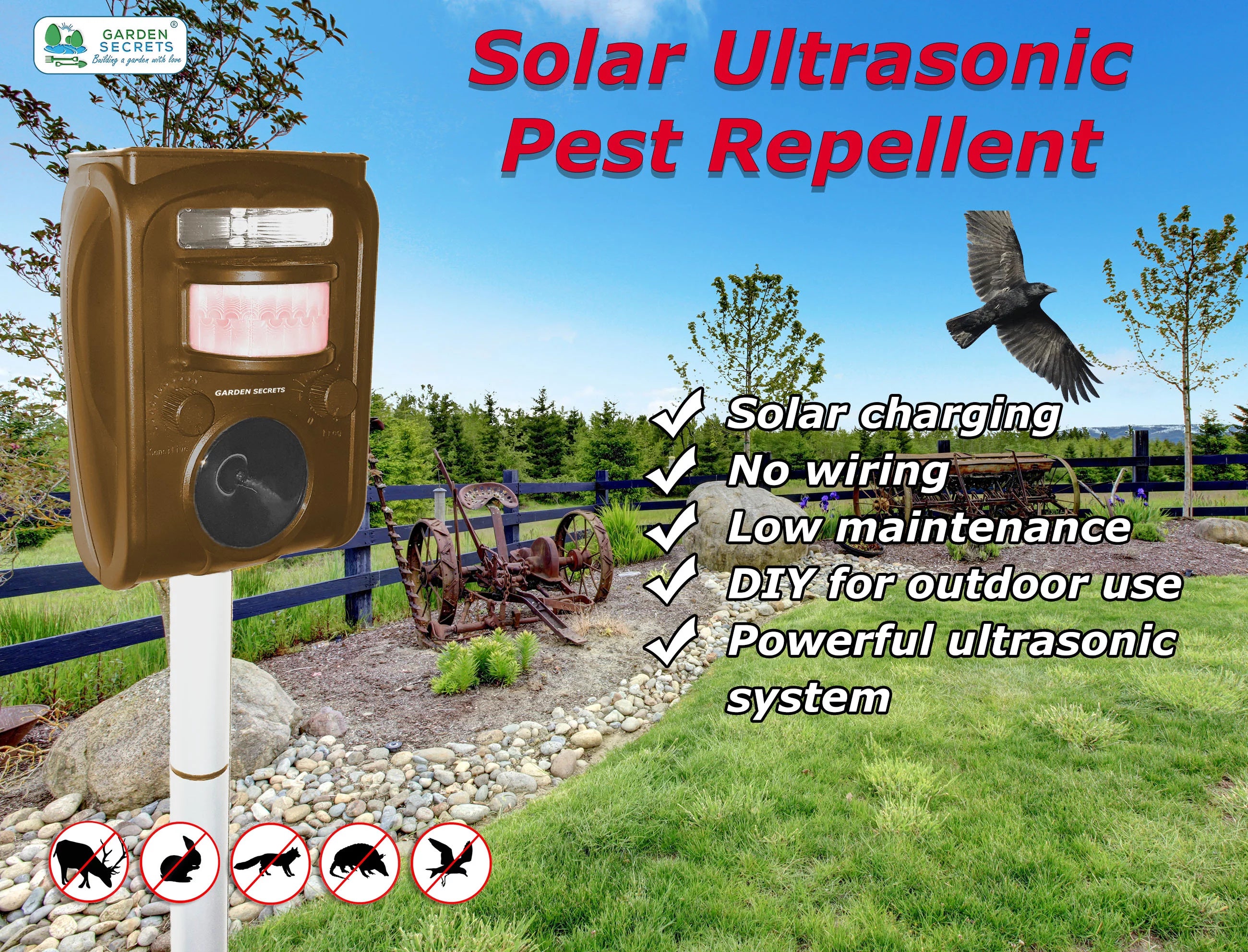 Compact Solar Ultrasonic Animal Repellent S6045
