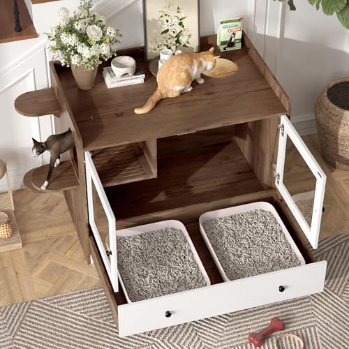 White Multi-Functional Cat Litter Box Enclosure with Smart Door & LED Light W393584