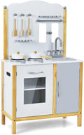 White Wooden Kids Kitchen Playset with Sink Oven Stove Storage Cabinet K53402