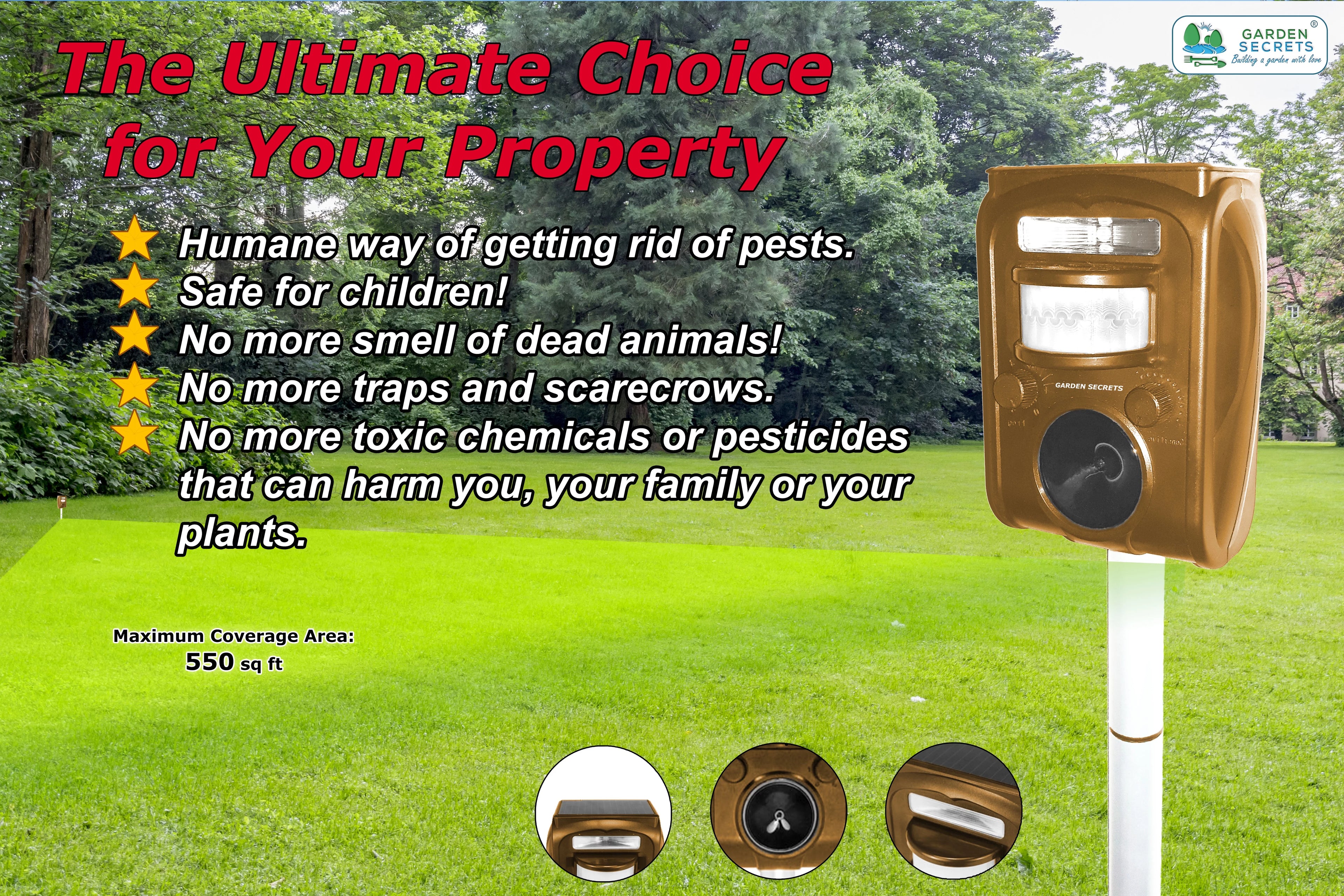 Compact Solar Ultrasonic Animal Repellent S6045