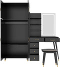 Black Vanity Desk with 4 Door Closet, Lights Mirror, Stool Set, Storage Cabinet 170 x 50 x 185CM M460819