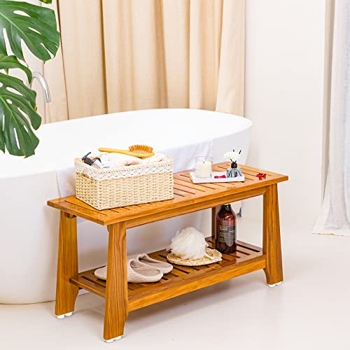Teak Shower Bench with Shelf T371205