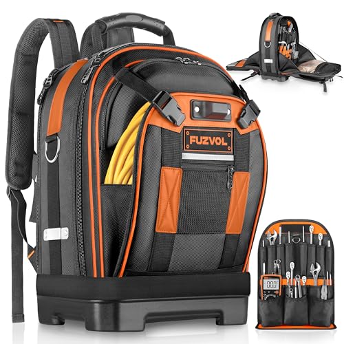 Brown Heavy Duty Tool Backpack with Removable Tool Organizer and Laptop Compartment U2183