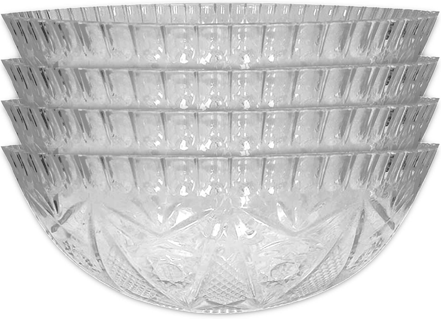 4 Crystal Cut Clear Plastic Bowls T626