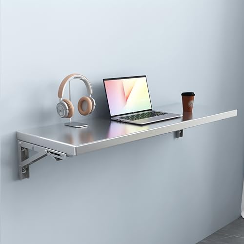 Stainless Steel Wall Mounted Folding Table with Metal Brackets, 120x40cm B2861