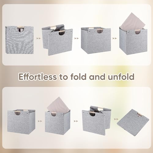4 Pack Beige Fabric Storage Cubes with Wooden Handles G9048
