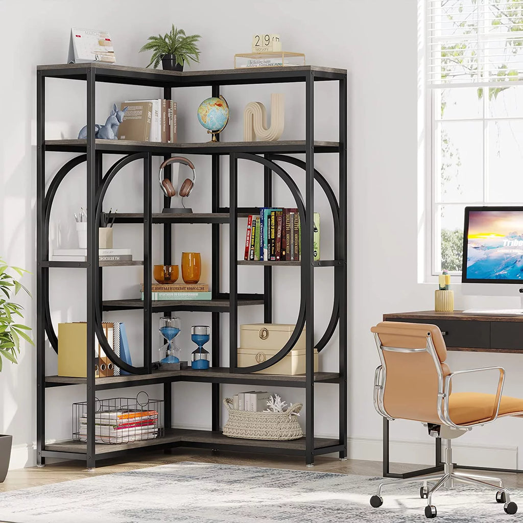 7-Shelf Corner Bookshelf with Metal Frame L710