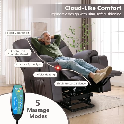 Large Power Lift Recliner Chair with Massage and Heat, Electric Wide Recliners, Heavy Duty Fabric Reclining Mechanism, Camel K50827