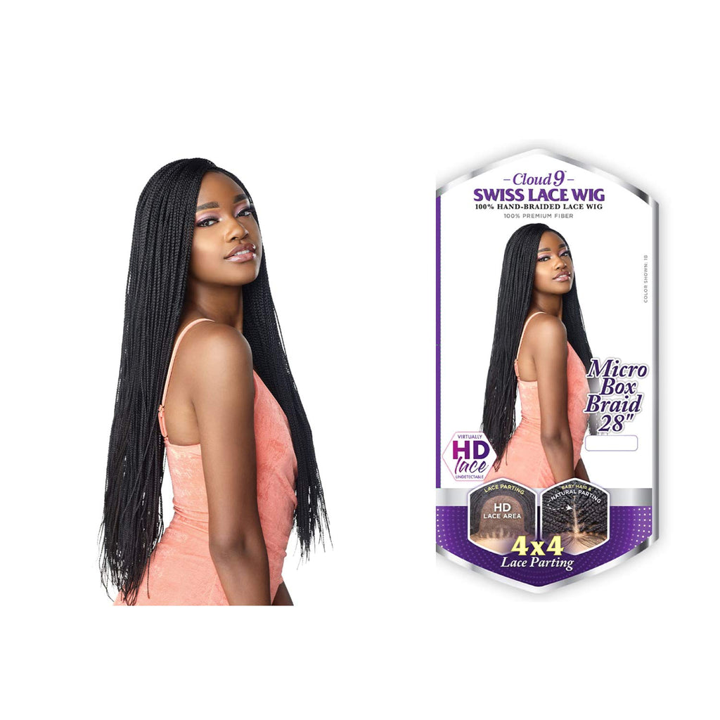 Braided Swiss Lace Wig 4X4 Lace Parting Micro Box Braid 28" (1-pack, T1B/BG) R754386
