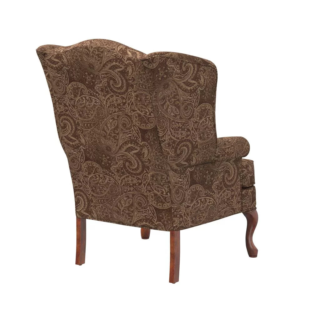 Paisley Cocoa Brown Chenille Fabric Wing Back Accent Chair L75046