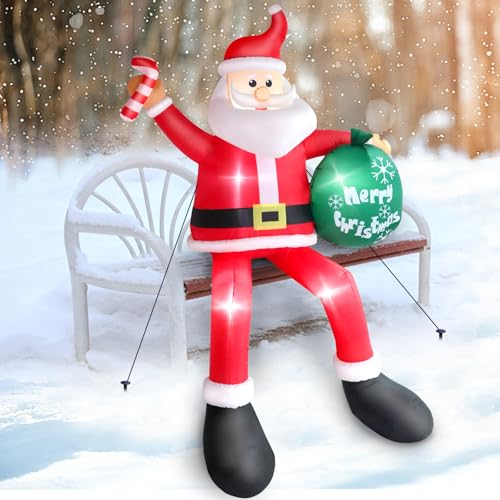 7 FT Christmas Inflatable Santa Claus with Green Gift Bag Built-in LED Lights V16053