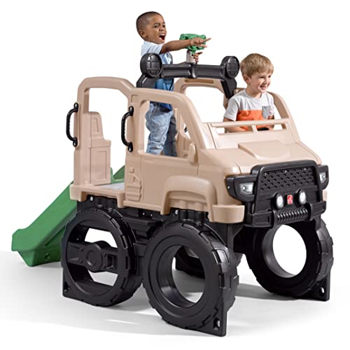 Safari Truck Climber Playset with Slide, Climbing Wall, Steering Wheel, and Binoculars, Brown B237763