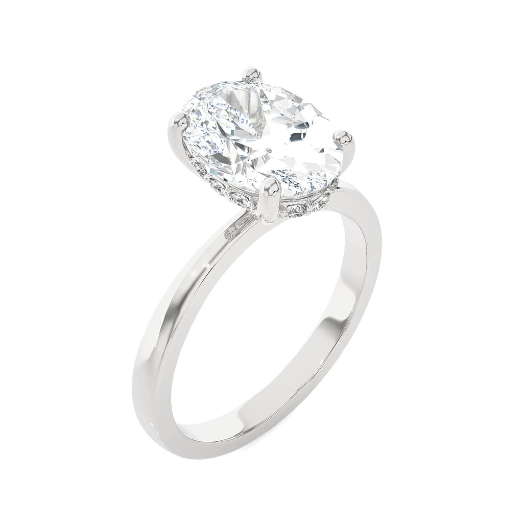 3.10Ct Oval Diamond Side Halo Engagement Ring in 14k Gold U74812