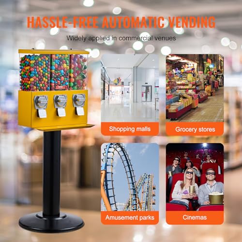 Yellow Triple Compartment Candy Dispenser with Iron Stand J380591