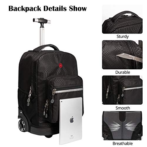 Black Wheeled Rolling Backpack Small Suitcase Carry-on Trolley Bag N6659