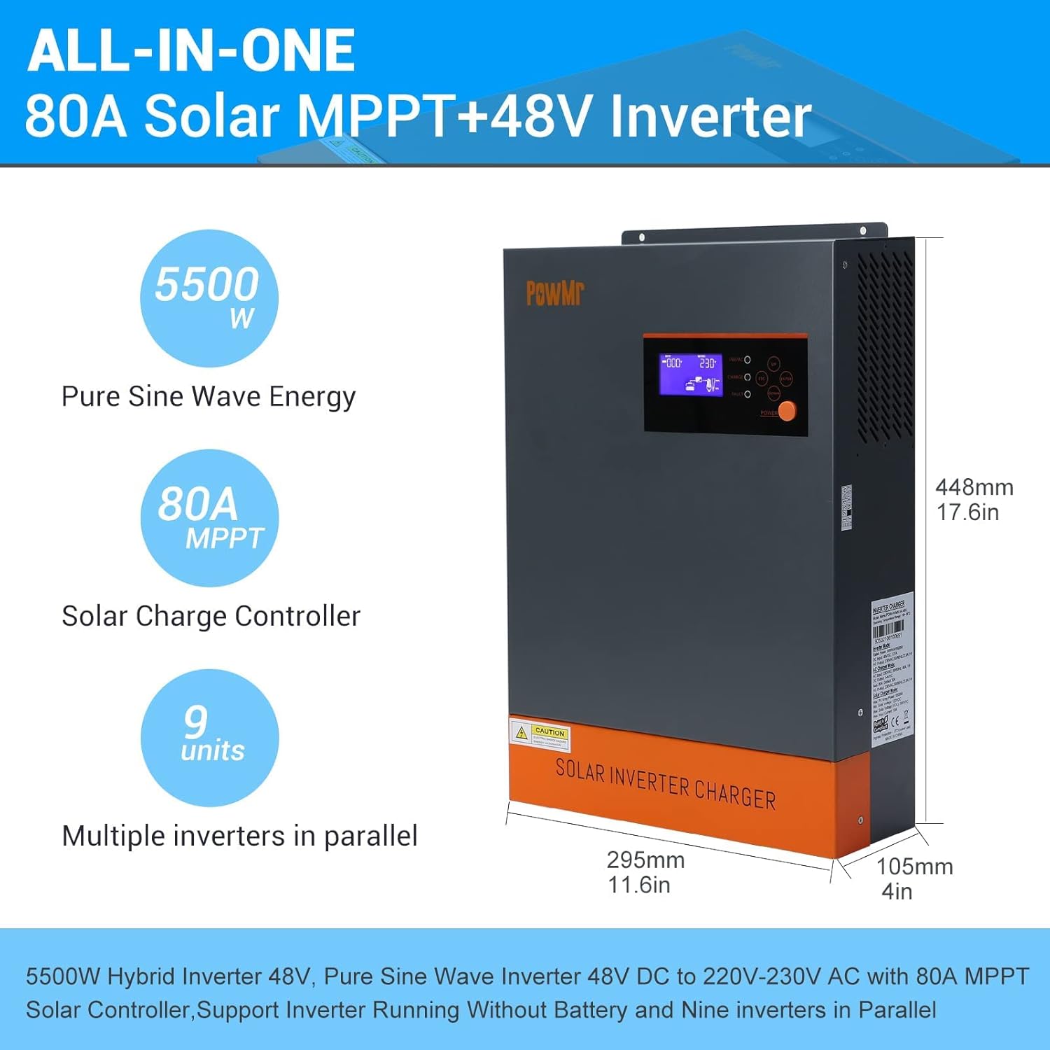 5500W Hybrid Pure Sine Wave Low Frequency Solar Inverter Q3246