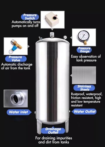 15 25 40 50 65 80 100 130 185 Gal Stainless Steel Water Pressure Tank Y1076