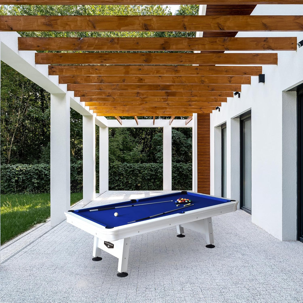 White 8-ft Outdoor Pool Table with Aluminum Frame and Waterproof Felt N429068