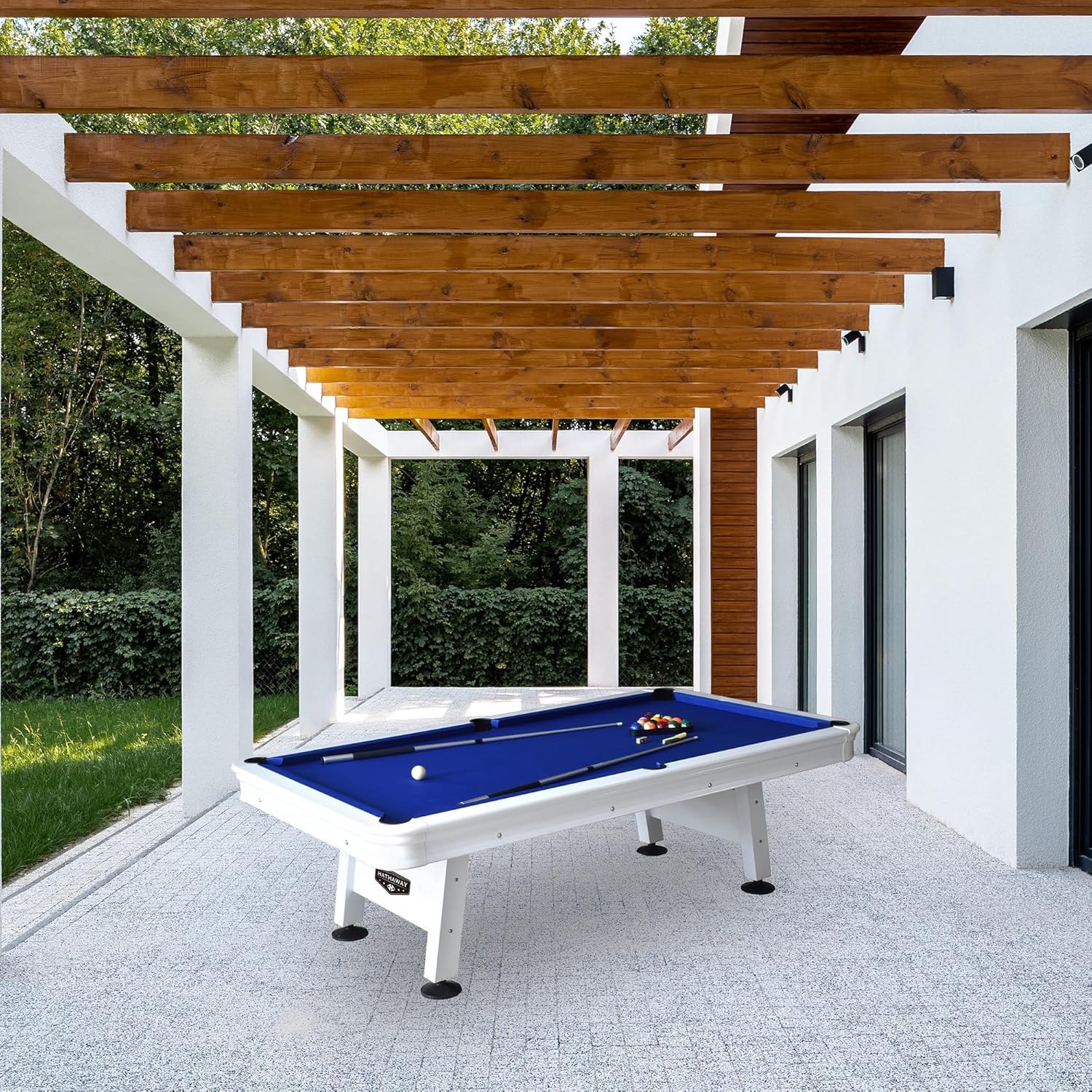 White 8-ft Outdoor Pool Table with Aluminum Frame and Waterproof Felt N429068