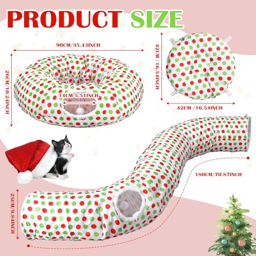 3ft x 3ft Red and Green Cat Tunnel Christmas Tree Skirt with Washable Cushion I1993