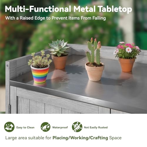 Grey Outdoor Storage Cabinet with Potting Bench Table E37935