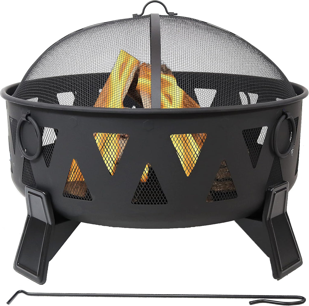 25-Inch Steel Wood-Burning Fire Pit with Poker and Spark Screen S116731