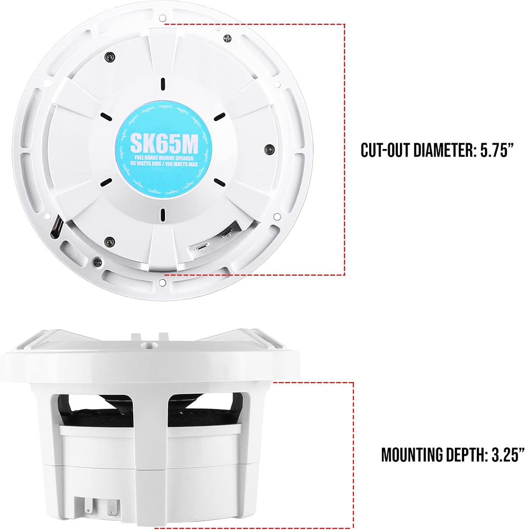 6.5" 2-Way Marine Coaxial Speakers, Pair (White) M2647