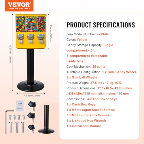 Yellow Triple Compartment Candy Dispenser with Iron Stand J380591