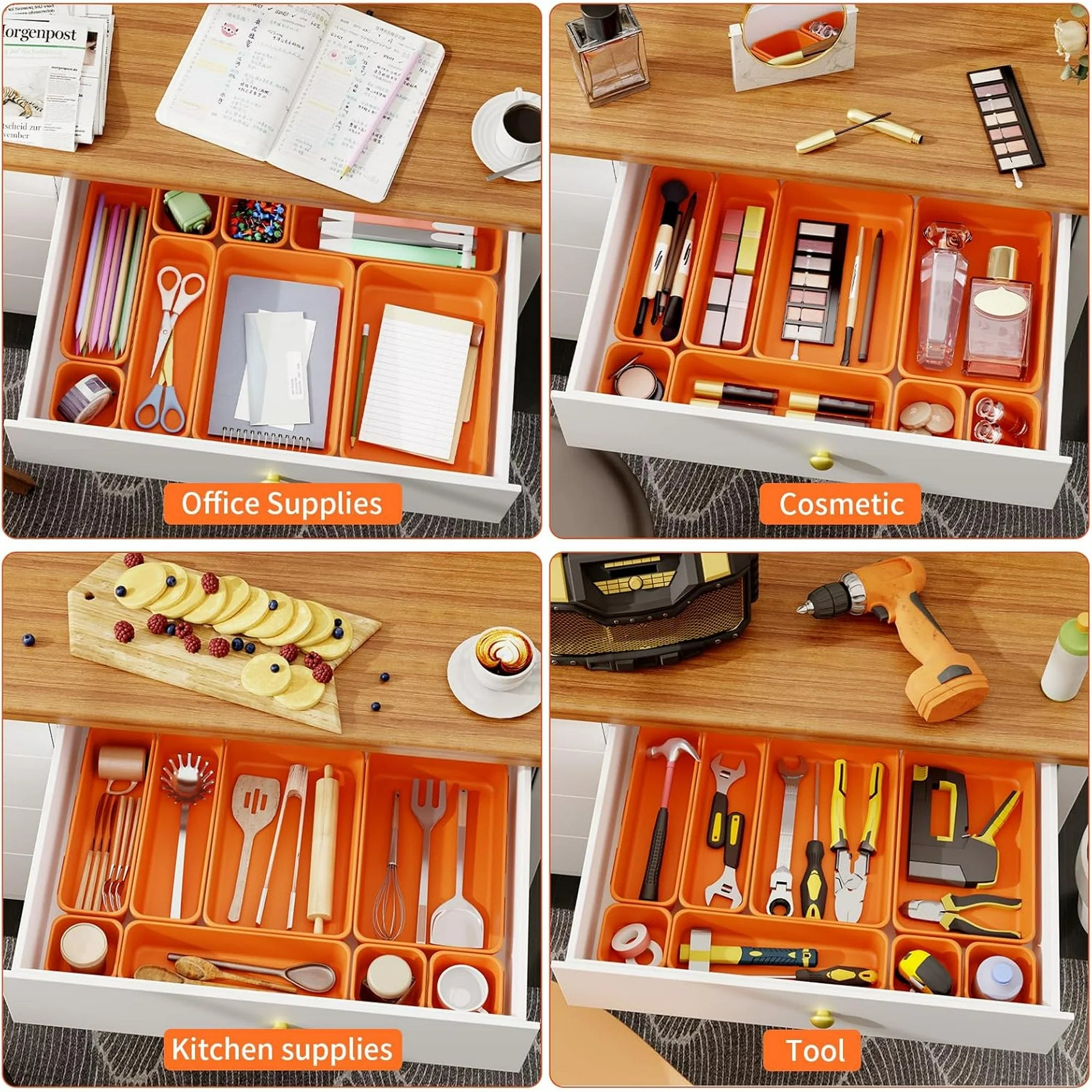45 Pack Plastic Desk Drawer Organizer Tray 3 Sizes F740