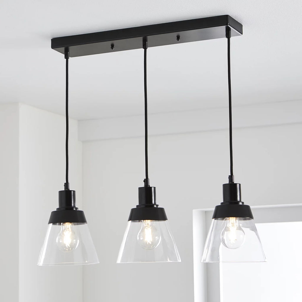 Black Finish Clear Glass 3-Light Island Pendant Light P687