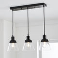 Black Finish Clear Glass 3-Light Island Pendant Light P687