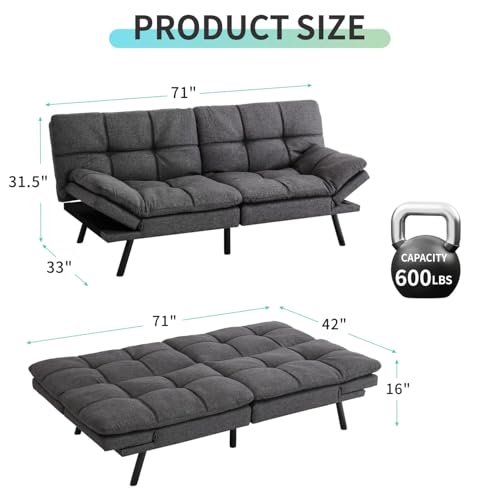 Brown Adjustable Memory Foam Futon Sofa Bed J82941