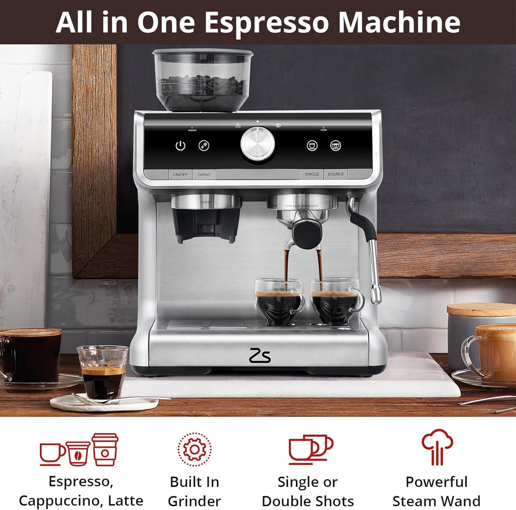 Stainless Steel Espresso Machine 20 Bar Pressure with Milk Frother 2.8l Water Tank G3302