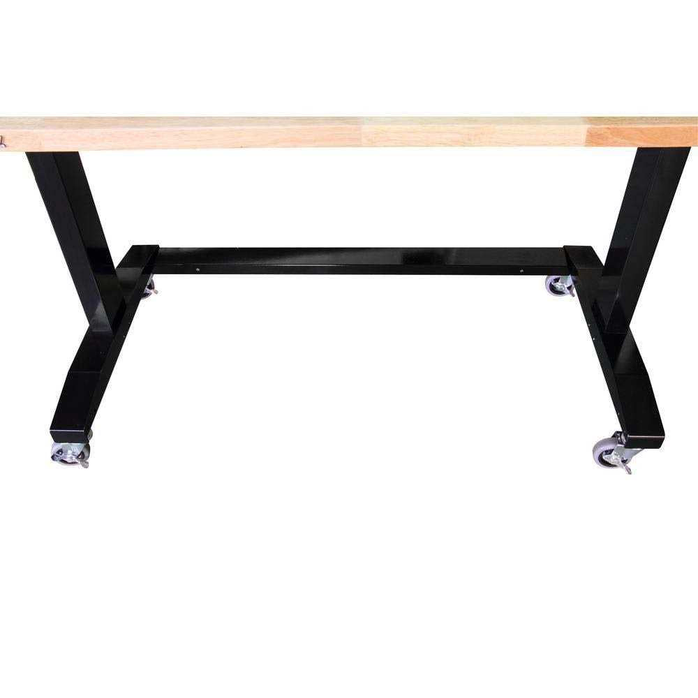 46 in. W x 24 in. D Steel Adjustable Height Solid Wood Top Workbench Table in Black N930572