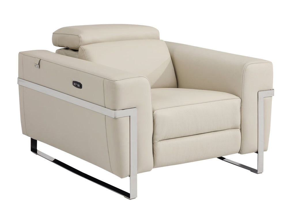 Beige Top Grain Italian Leather Power Recliner Chair O5017