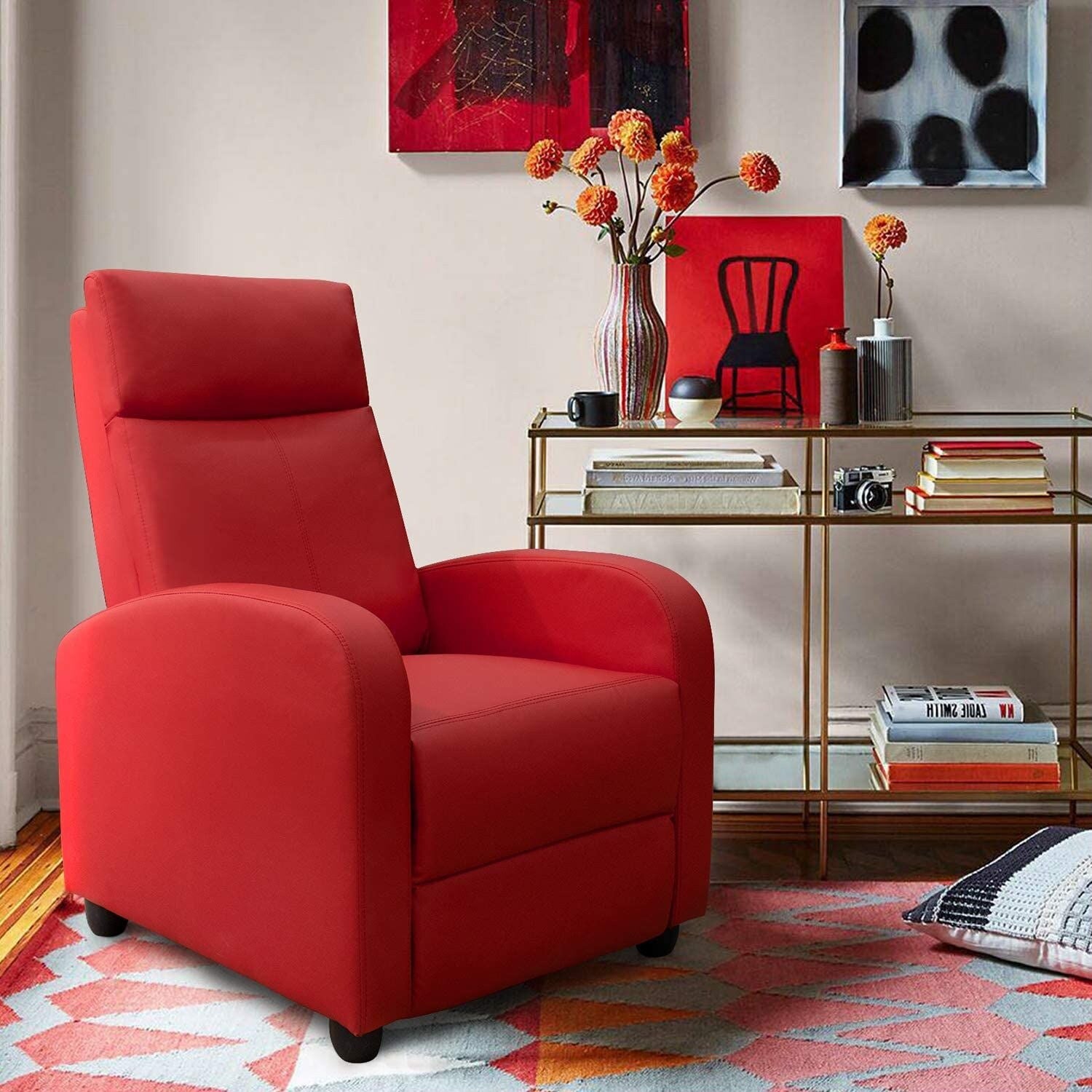 Red PU Leather Single Recliner Sofa E906524