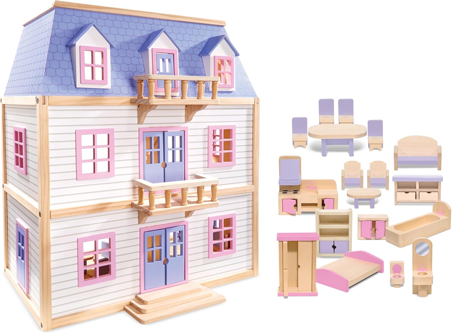 White 19 pcs Wooden Dollhouse P780