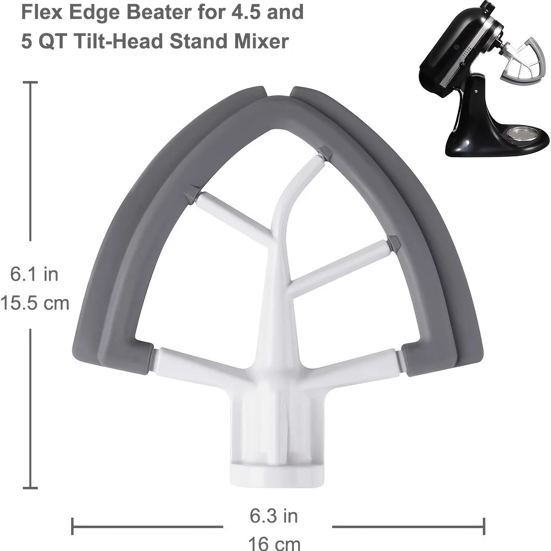 Flex Edge Beater For KitchenAid Tilt-Head Stand Mixer, 4.5-5 Quart Flat Beater Paddle With Flexible Silicone Edges W473