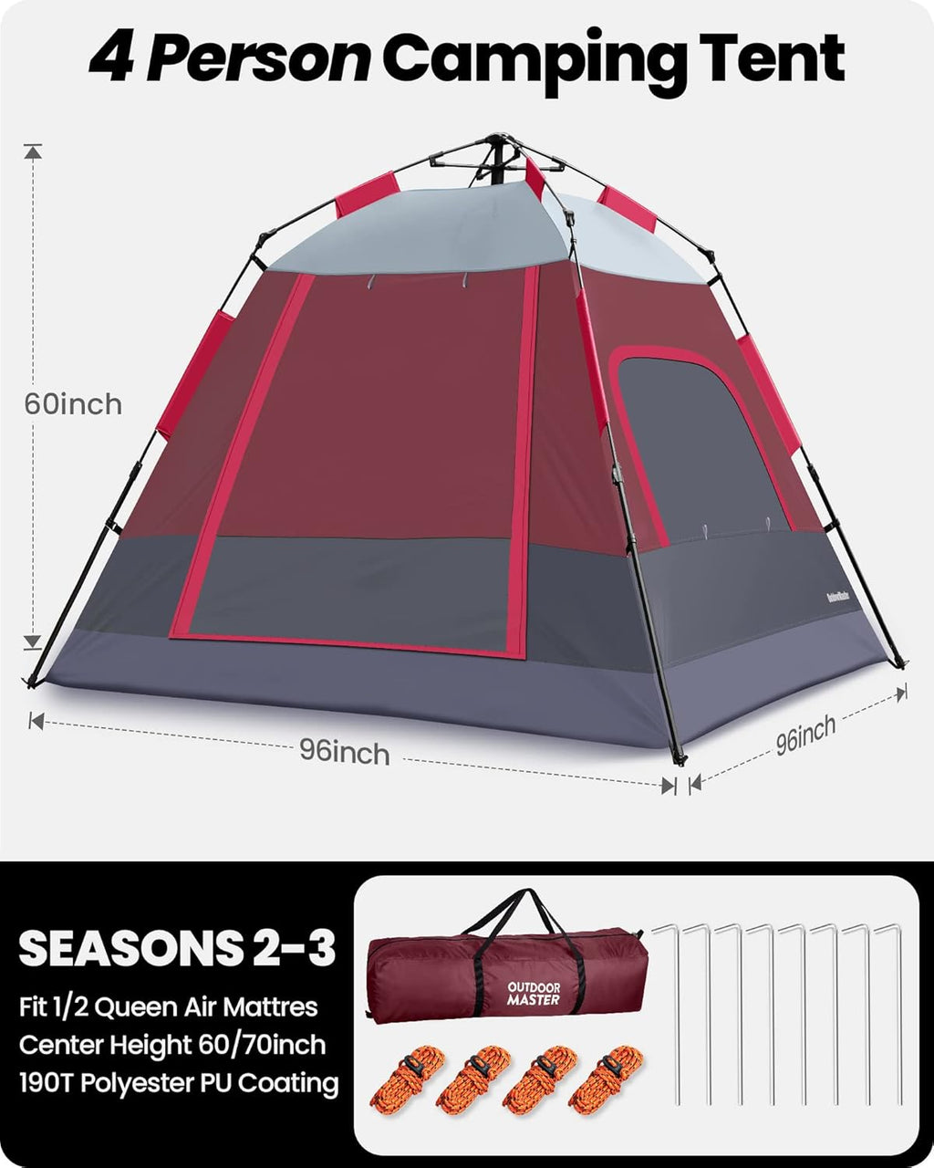 6 Person Pop Up Camping Tent - Black Red N377976