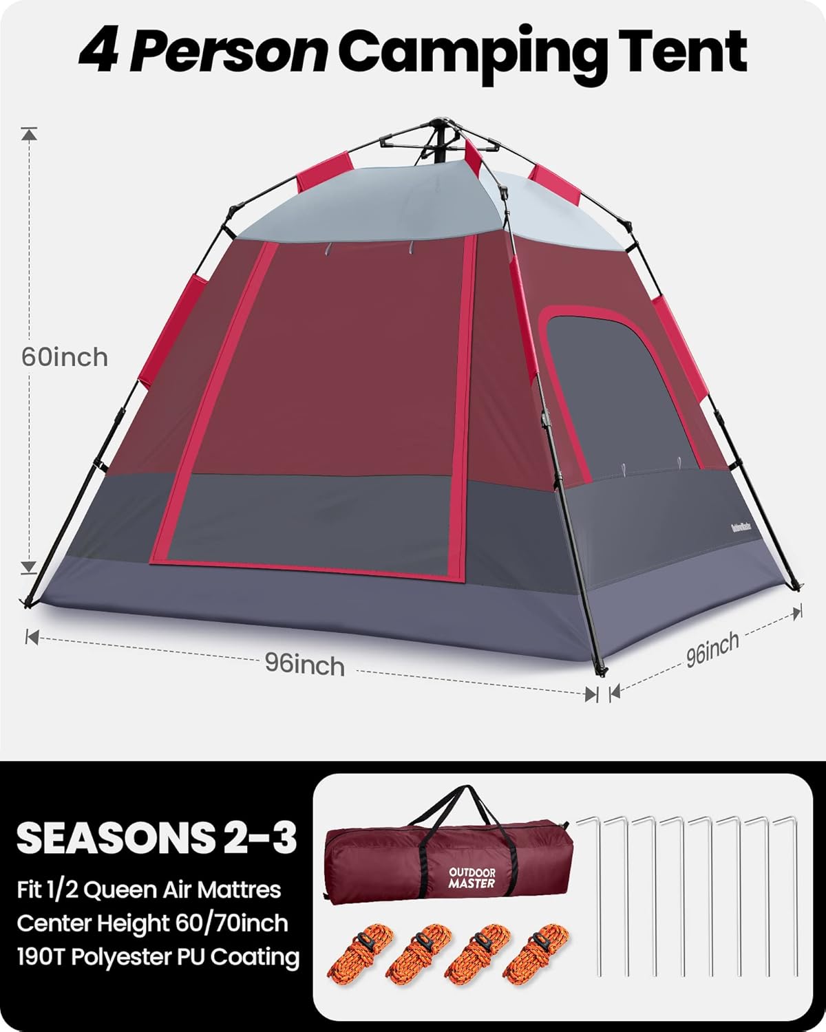6 Person Pop Up Camping Tent - Black Red N377976