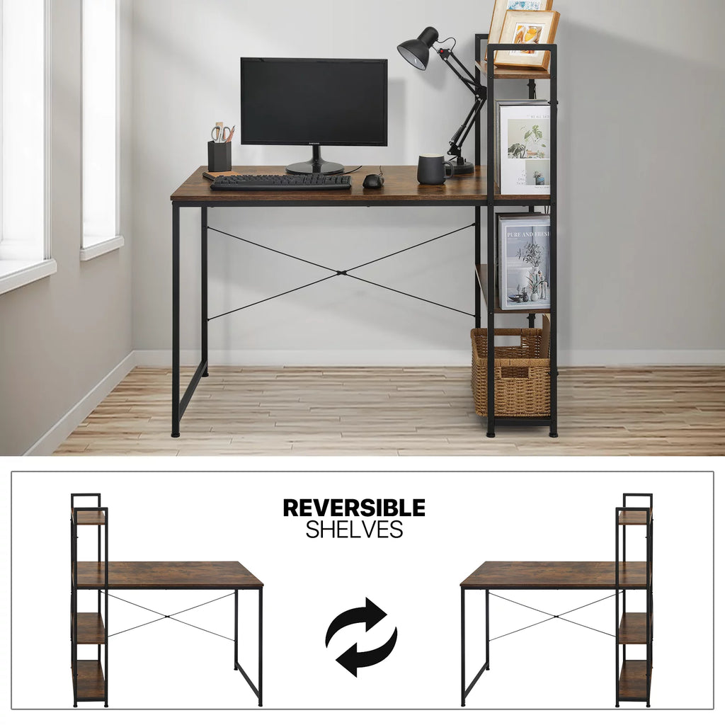 Black Computer Desk and Chair Set with Bookshelf J24218