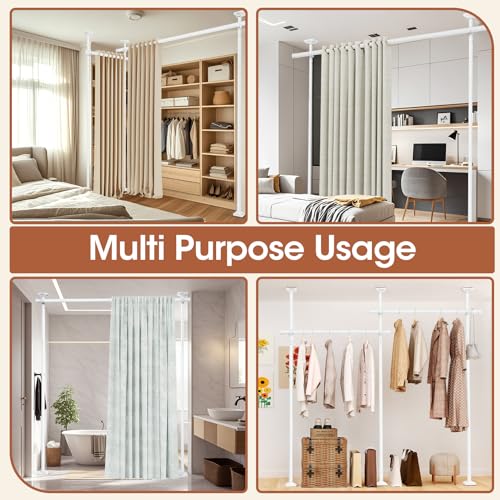 Black Heavy Duty Tension Rod Room Divider Curtain Rod, Adjustable 4-10ft(H) 28-70inch(W) B47818